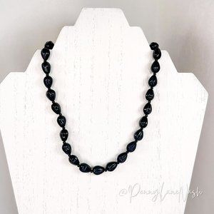 Vintage Oblong Navy Beads Necklace